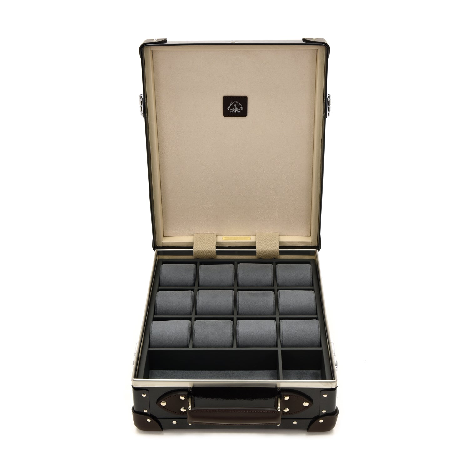Caviar · 12-Slot Watch Case | Caviar/Chocolate - GLOBE-TROTTER