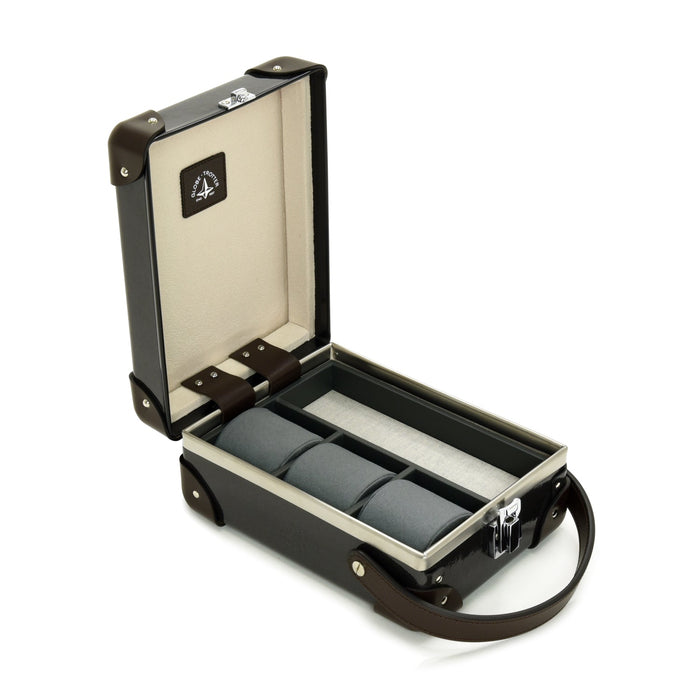 Caviar · 3-Slot Watch Case | Caviar/Chocolate - GLOBE-TROTTER