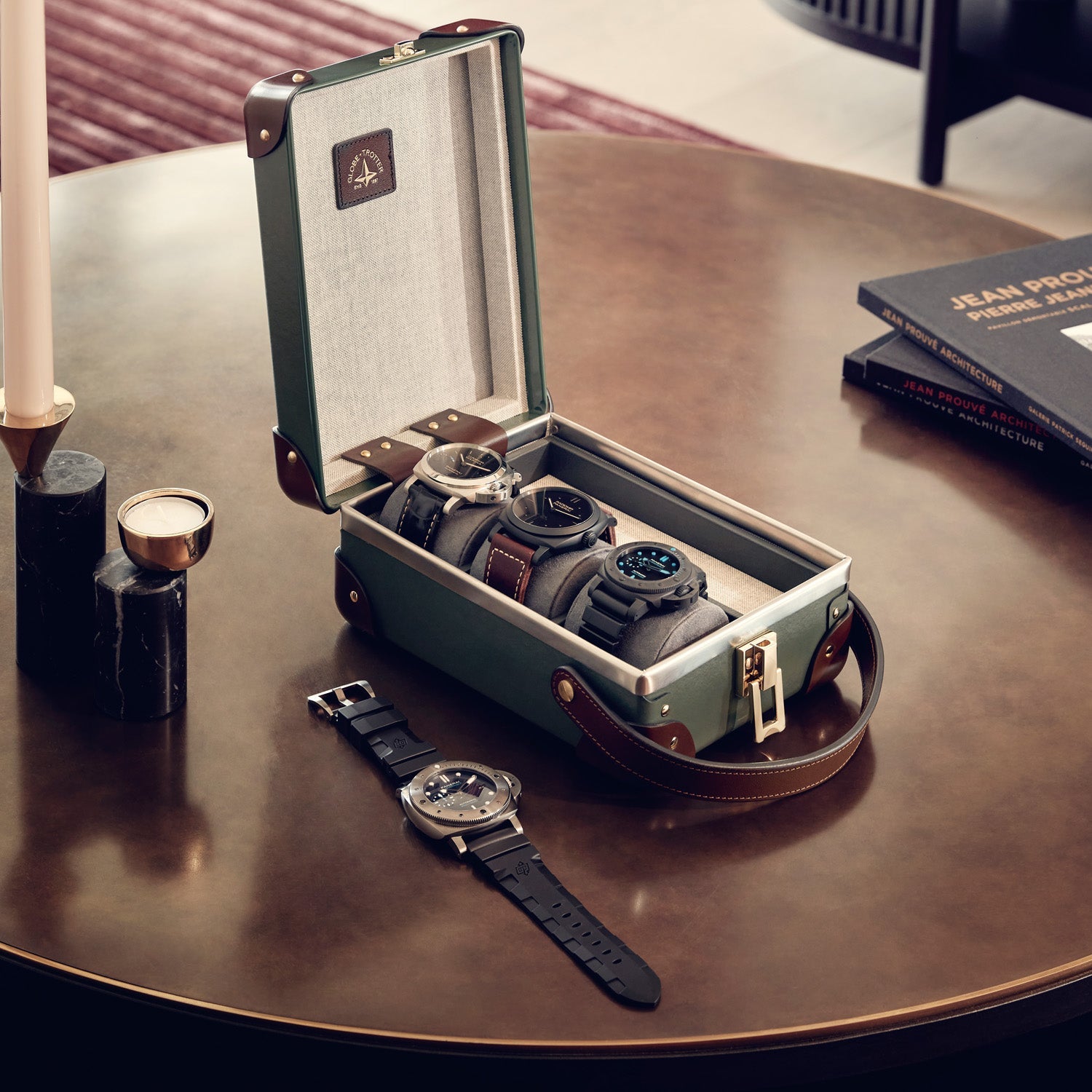 Centenary · 3-Slot Watch Case | Green/Brown - GLOBE-TROTTER