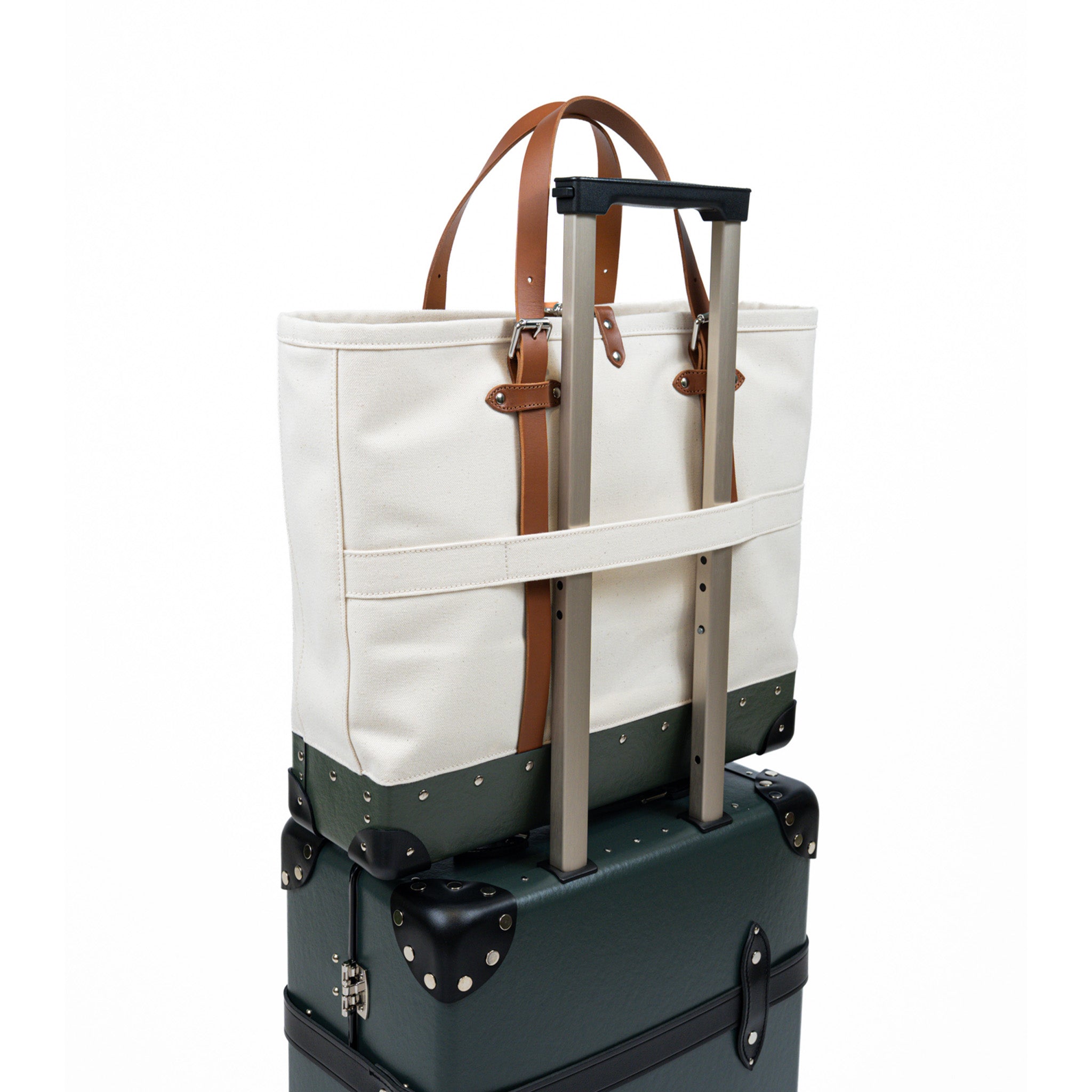 Centenary · East West Canvas Tote | Natural/Green/Chrome