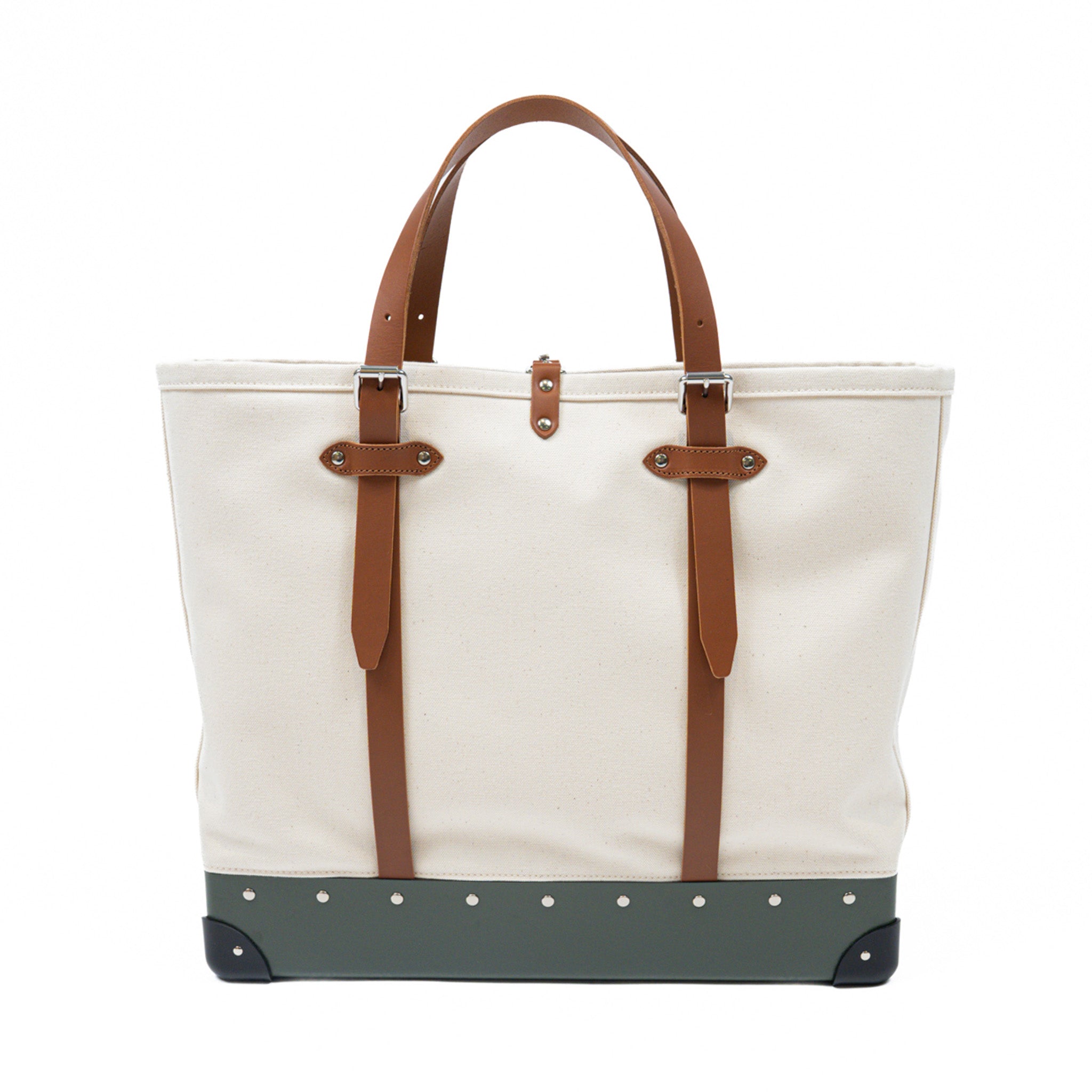 Centenary · East West Canvas Tote | Natural/Green/Chrome