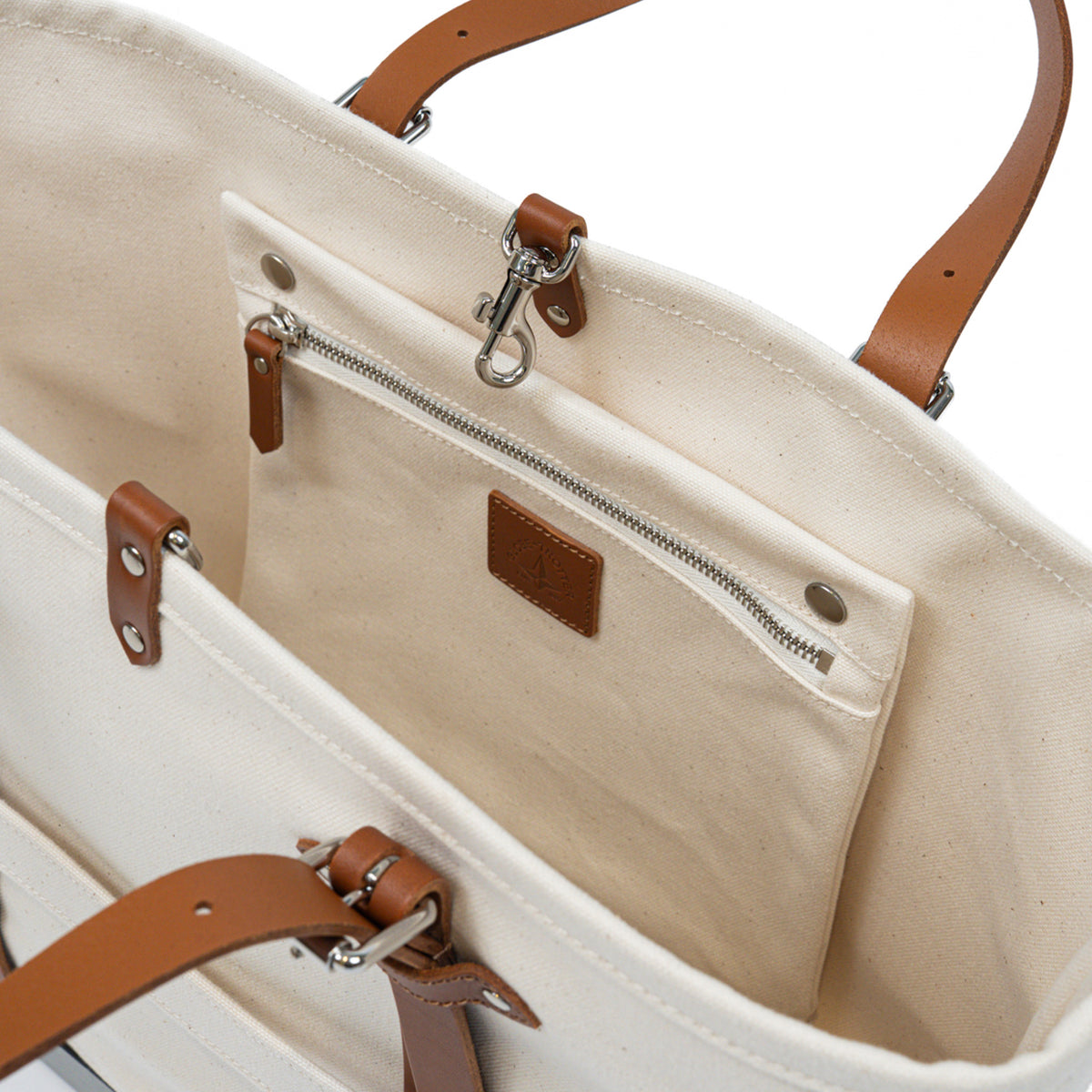 Centenary · East West Canvas Tote | Natural/Green/Chrome