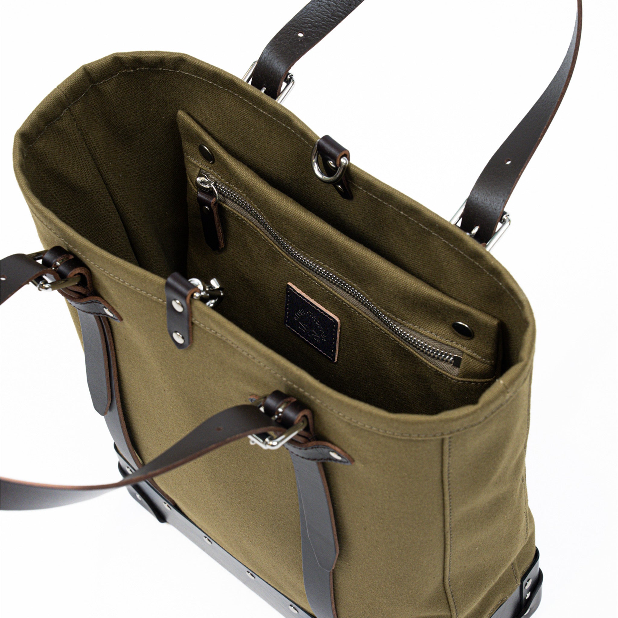 Centenary · North South Canvas Tote | Green/Coffee Brown/Chrome