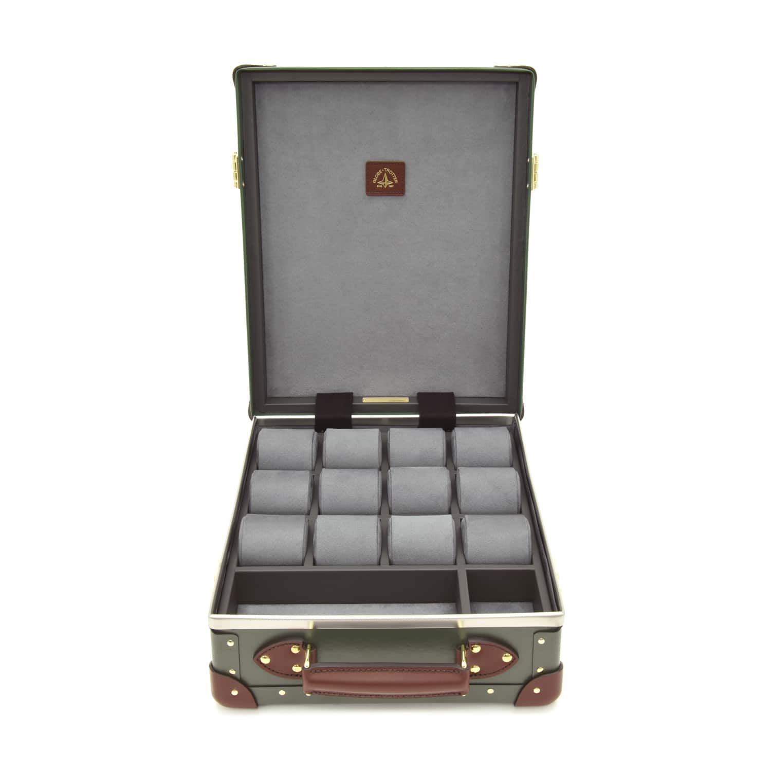 Centenary · 12-Slot Watch Case | Green/Brown - GLOBE-TROTTER