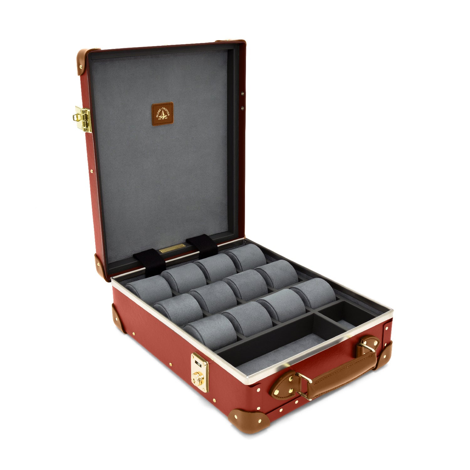 Centenary · 12-Slot Watch Case | Red/Caramel - GLOBE-TROTTER