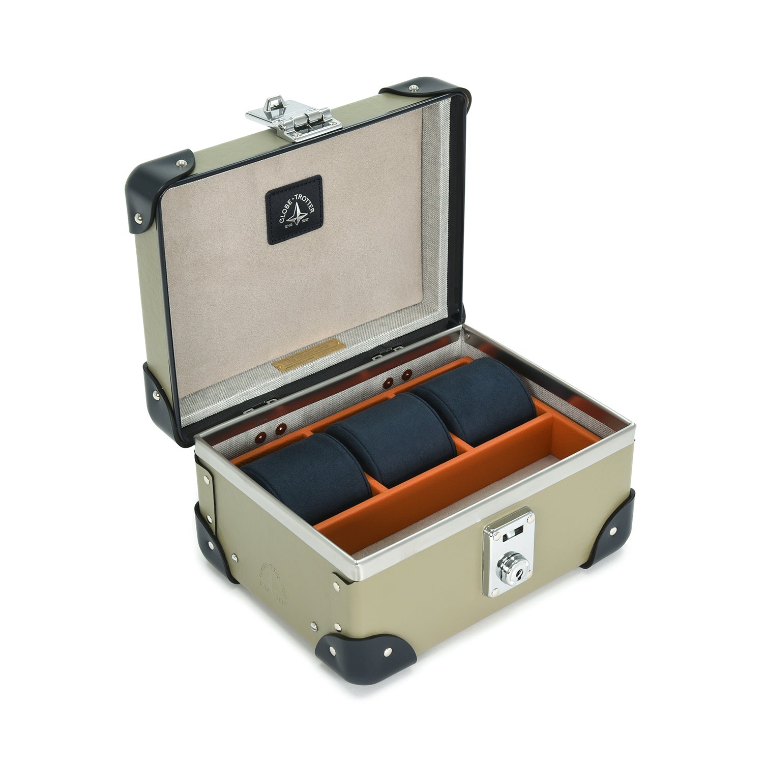 Centenary · 3-Slot Watch Case | Olive/Navy/Chrome - GLOBE-TROTTER