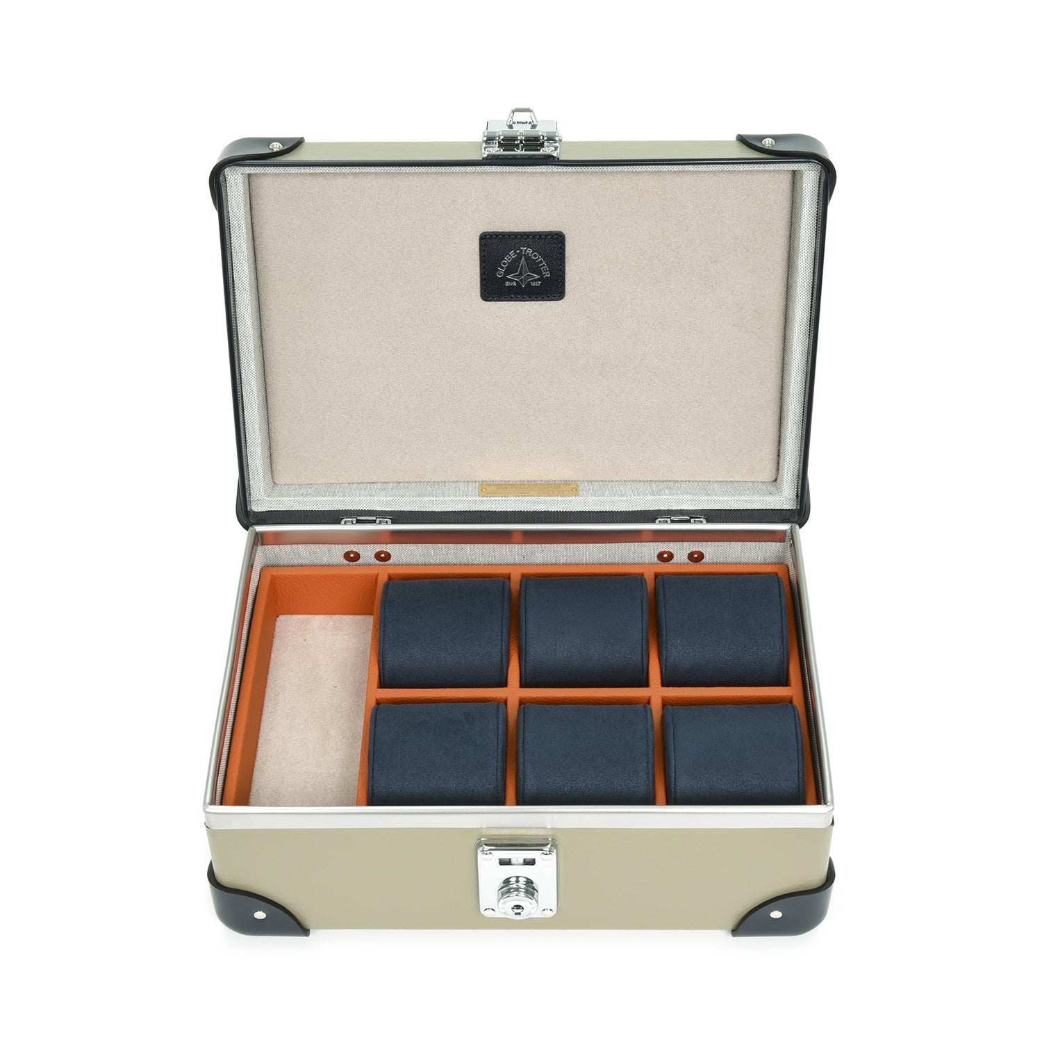 Centenary · 6-Slot Watch Case - Landscape | Olive/Navy/Chrome - GLOBE-TROTTER