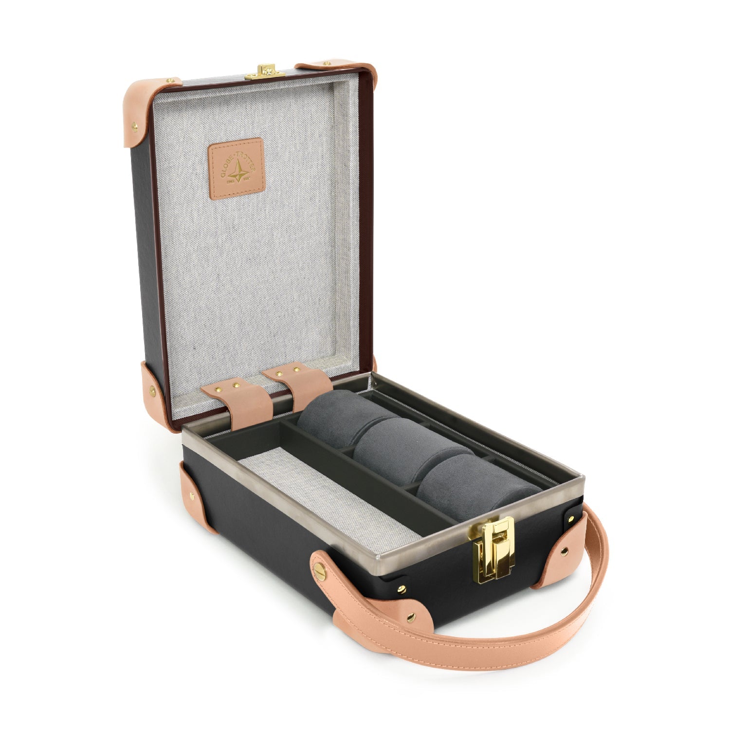 Safari · 3-Slot Watch Case | Brown/Natural - GLOBE-TROTTER