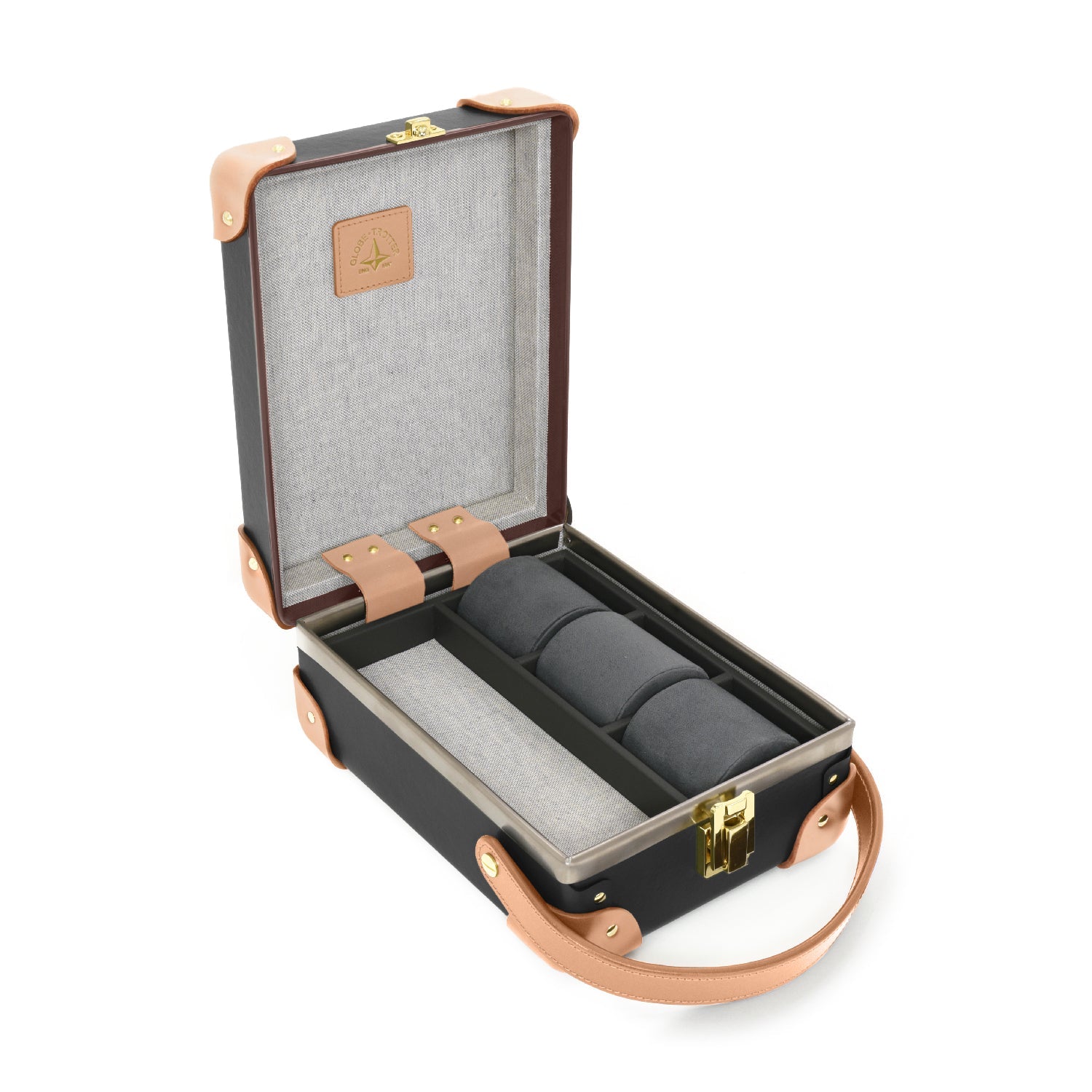 Safari · 3-Slot Watch Case | Brown/Natural - GLOBE-TROTTER